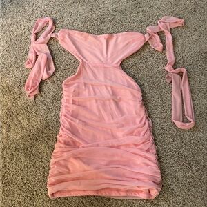 Pink strapless mini dress. Size small. Ties around the back